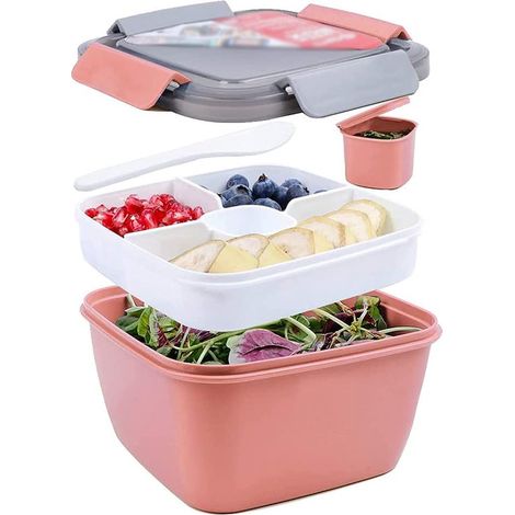 Fiambrera, Caja bento, Fiambrera, Fiambrera sostenible, Con recipiente para aderezo/salsa, A prueba de fugas, Libre de BPA, 1500 ml, Rosa (1/5)