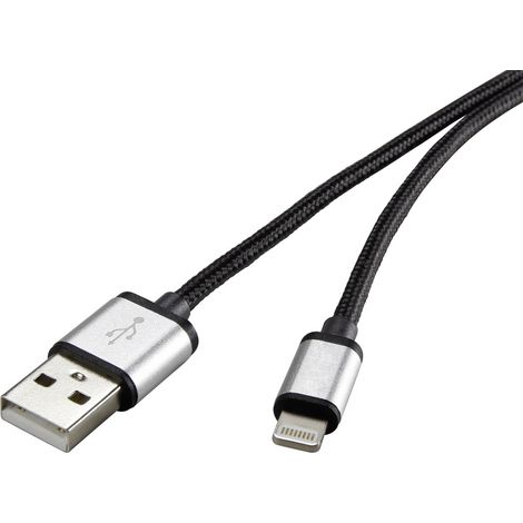 Renkforce USB-Kabel  USB 2.0 USB-A Stecker, Apple Lightning Stecker 3.00 m Dunkelgrau Stoff-Ummantel