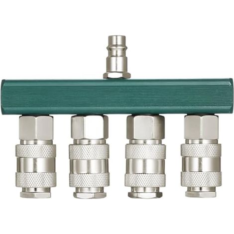 Distributeur D'air Comprimé à 4 Voies - Connecteur Rapide Fileté, Répartiteur Pour Un Raccordement Simple à L'air Comprimé, Raccords Pneumatiques (1/5)