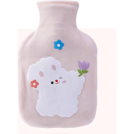 Bouteille d'eau en peluche bouteille d'eau chaude pour l'isolation thermique belle main, 11,5  19cm beige (1/2)