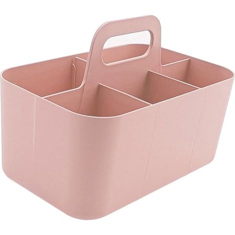 Cesta de almacenamiento con asa - plástico - 5 compartimentos - ideal para guardar artículos de baño y accesorios de aseo - blanca (1/5)