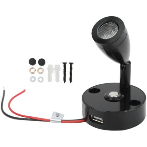 Lampe de lecture LED pour camping-car, variateur tactile, 3 couleurs d'éclairage, avec Port de chargement USB, 12-24V, 3W, pour Camping-car, remorques, Yachts, boîtier noir (1/5)