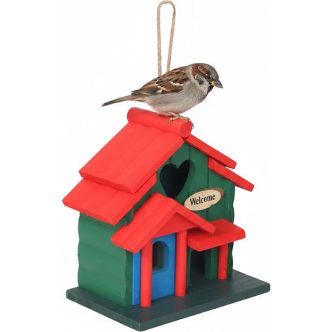 Casa para pájaros estilo rústico, pino resistente a la intemperie, con aro para colgar