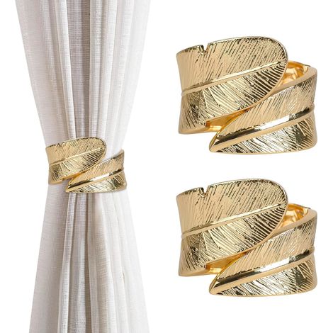 CCYKXA 2 Pack Feather Shape Metal Curtain Holdbacks Curtain Tiebacks Clips for Home and Office Classic Gold Decorative Curtain Holdbacks (1/4)