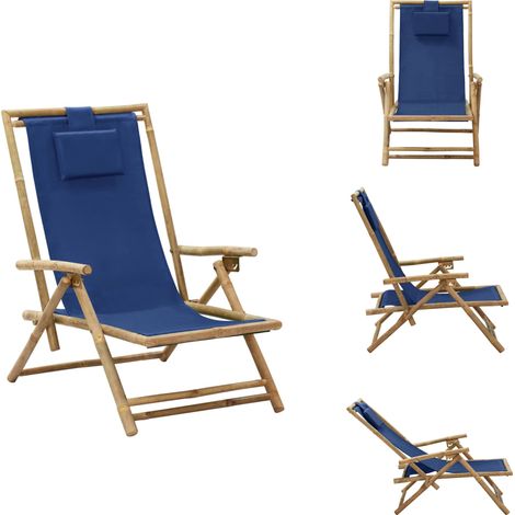 Relaxstuhl Verstellbar Marineblau Bambus und Stoff - Klappstuhl - Gartenstuhl - Lounge Chair - Bambus Möbel - Outdoor Möbel (1/5)