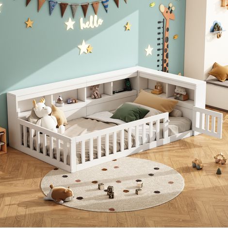 Lit simple 90x200 avec rangement et USB blanc OKMYHOME (1/5)