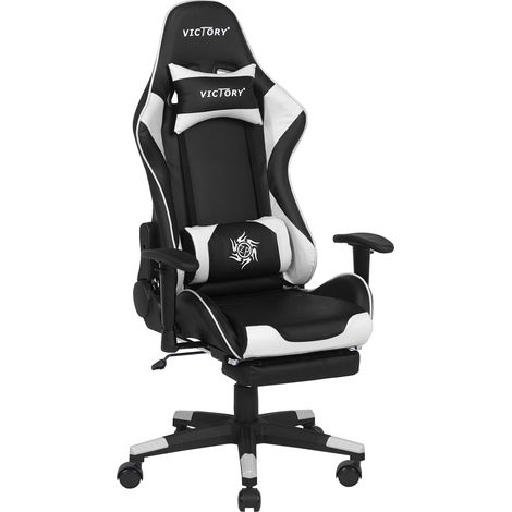 Chaise de Bureau Fauteuil Design Gamer Revêtement en Cuir PU Noir et Blanc Réglable en Hauteur avec Dossier Inclinable Moderne Tendance Beliani (1/5)