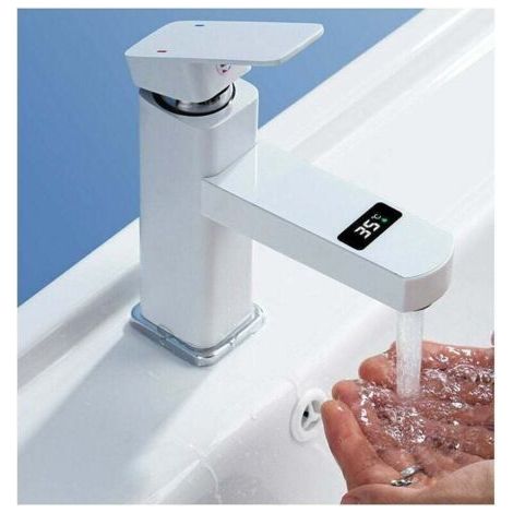 Robinet de lavabo unique en laiton, robinet de lavabo Neoperl avec aérateur, finition chromée et blanche (1/4)