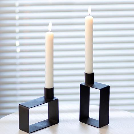 Bougeoirs en Métal Noir Rectangle Géométrique Décoration de Table (1/5)
