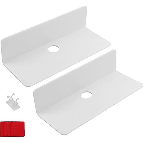 Ensemble de deux étagères de rangement flottantes en acrylique, étagère murale en acrylique, sans perçage, blanche, convient pour la cuisine, la salle de bain, la chambre et le salon. (1/5)