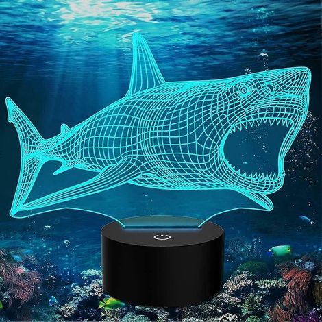 Cadeau idéal pour les amoureux des requins : veilleuse tactile 3D à effet requin, LED RGB créative, décorations de Noël et d'anniversaire.
