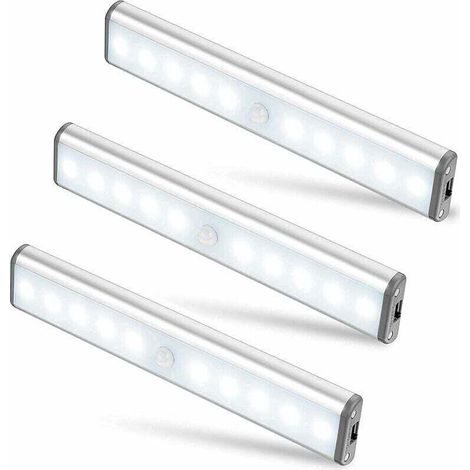 3-Pack 10 LED Wireless Lights, USB Rechargeable, Magnetic, Motion Sensor, 2 Lighting Modes, Portable. Closet Lighting, Emergency Lighting, Night Light for Kids