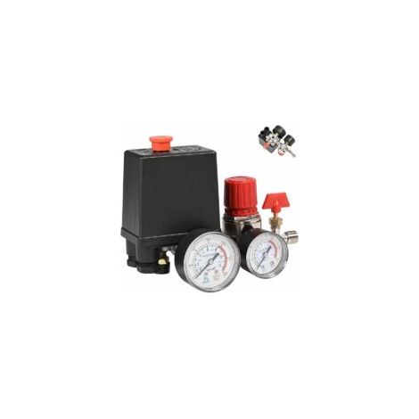 Pressostat pour compresseur d'air monophasé 90-120PSI avec 4 ports et manomètre pour une réduction rapide de la pression