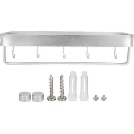 Étagère de salle de bain, espace mural de douche en aluminium, support de rangement de shampoing monocouche 50cm, produit avec tige de suspension et crochets