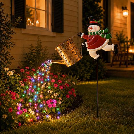 Lampe solaire de jardin bonhomme de neige avec arrosoir motif pivoine et lumière LED multicolore cascade réf 5020 23 × 13 × 17 cm 400 g – Livraison gratuite