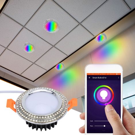 Plafonnier LED RGB CW 7W intelligent multicolore avec contrôle Wi-Fi, alimentation AC 85-265V (anneau argenté) (1/5)