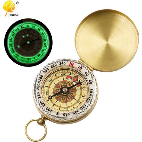 Boussole à clapet en laiton, boussole de voyage portable en métal avec design de montre de poche lumineuse