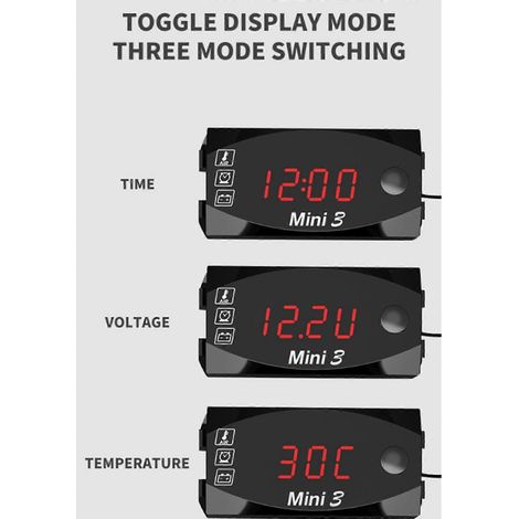 Horloge numérique 3 en 1 avec affichage LED : thermomètre, voltmètre et affichage LED pour moto. (1/4)