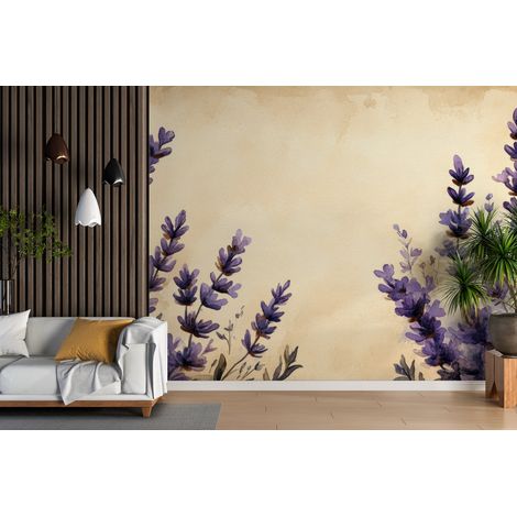 Papier peint fleuri brins de lavande vintage - 150 x 250 cm (1/2)