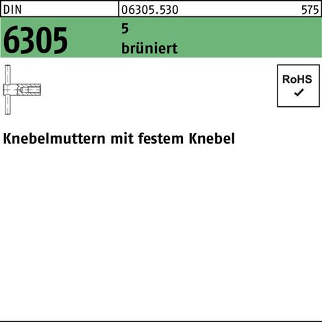 DIN 6305 Knebelmuttern Stahl 5 M 20 brüniert, fester Knebel eingepr. brün S (1/2)