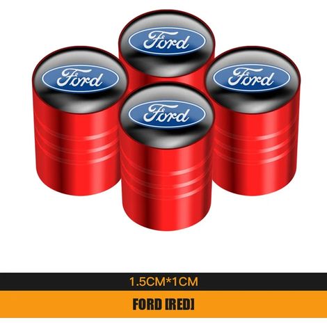 (Rouge) 4 bouchons de valve de pneu en aluminium pour voiture, compatibles avec Fiesta, Focus, Fusion, Ranger, Explorer, Escape, Kuga, Mondeo et Ecosport. (1/5)