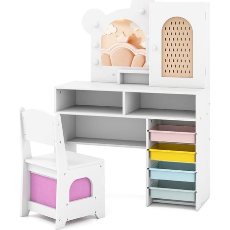 Toeletta per bambini con specchio illuminato 80 x 29,5 x 111 cm comfort ergonomico atmosfera accogliente MDF bianco 200018148