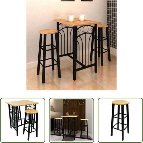 Bar moderne - Table et tabouret de bar 3 pcs Bois et acier (1/5)