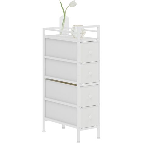 Beyamis Komfortable Kommode mit 4 Stoffschubladen, Stahlrahmen, ideal für Schlafzimmer, Wohnzimmer oder Kleiderschrank, weiß
