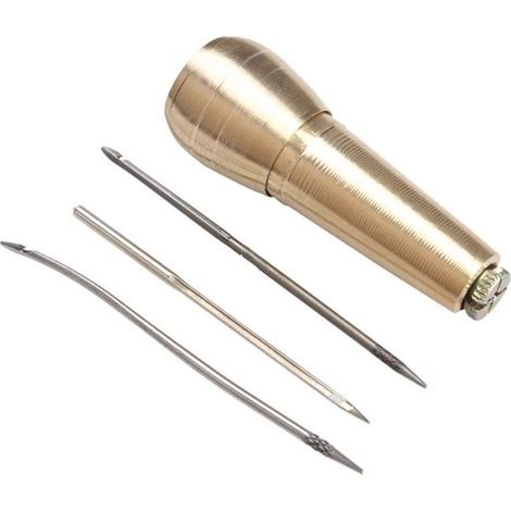 Sollbry Lot de 2 poinçons en cuivre pour réparation de chaussures en cuir - Poignée en bois - Poinçon pour perforation ou bricolage (1/5)