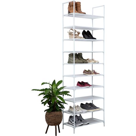 Vivol – Zapatero blanco para 20 pares – 10 estantes móviles – Estructura metálica – Forro polar impermeable – Montaje rápido y sencillo (1/5)
