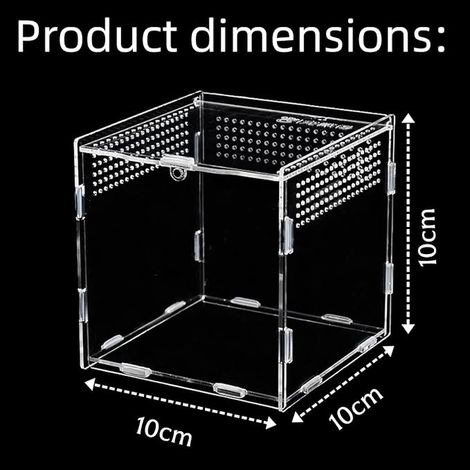 Transparent Acrylic Reptile Breeding Case, Insect Feeding Box, Acrylic Reptile Habitat, 360 Degree Transparency with Air Holes (10 x 10 x 10 cm) (1/3)