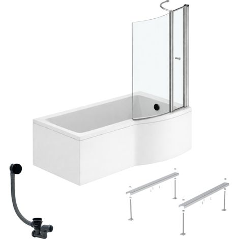 Pack baignoire bain douche 150 x 80 cm droite IDEAL STANDARD Connect Air + tablier + pare bain avec volet  + pieds + vidage Noir