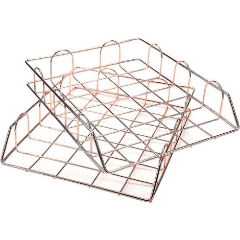 Lot de 2 bacs à courrier empilables en métal pour fournitures de bureau, dorés (1/5)