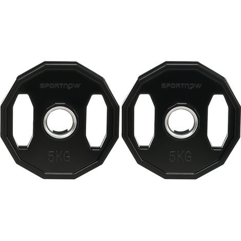 SPORTNOW juego de 2 discos de pesas olímpicas 5 kg hierro fundido placas de pesas con prificio de 5 cm para entrenamiento en gimnasio casa Ø24x3,5 cm