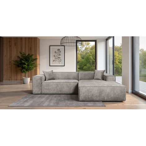 Ecksofa Designersofa CARLOTA in Stoff Perfect Harmony Dunkelbeige Ottomane Rechts