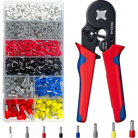 Pince à Sertir,1800 Cosses Electriques a Sertir 0.25-10mm² avec Sac de Rangement Pinces à Sertir pour Installations Électriques,Outil Bricolage et Réparations de Véhicules (1/5)