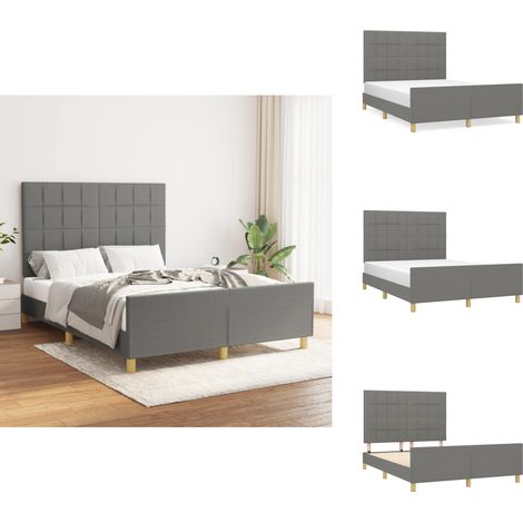 Bettgestell ohne Matratze Dunkelgrau 140x190 cm Stoff - Bettes Gestell - Doppelbett - Lattenrost - Kopfstütze - Holzbettenrahmen (1/5)