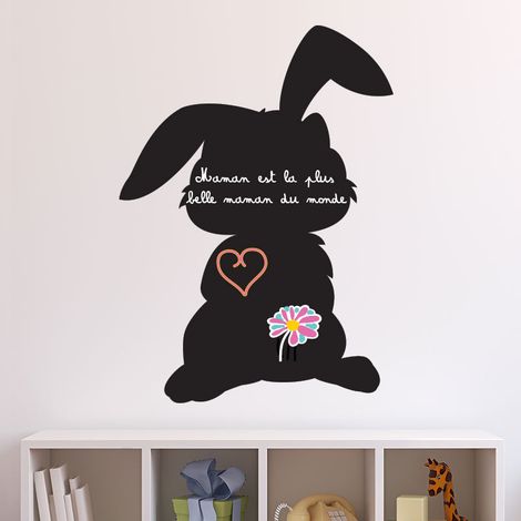Sticker ardoise tableau noir - stickers muraux adhésif effaçable - LAPIN - 35x25cm (1/4)