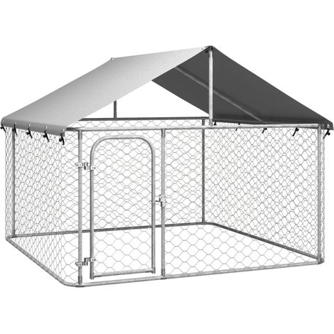 Bonnevie – Chenil d'extérieur avec toit pour chiens 200x200x150 cm – Acier galvanisé et polyéthylène – Parois en maillon de chaîne – Système de verrouillage - BV253050