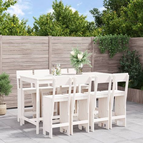 Ensemble de bar de jardin 9 pcs blanc bois de pin massif (1/5)