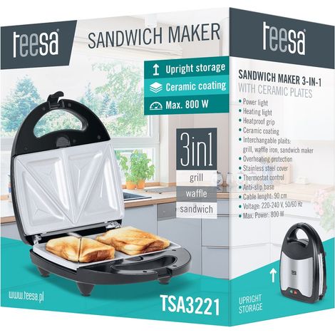 Teesa 800W Sandwichmaker, Grill, Waffeln, Toast (1/5)