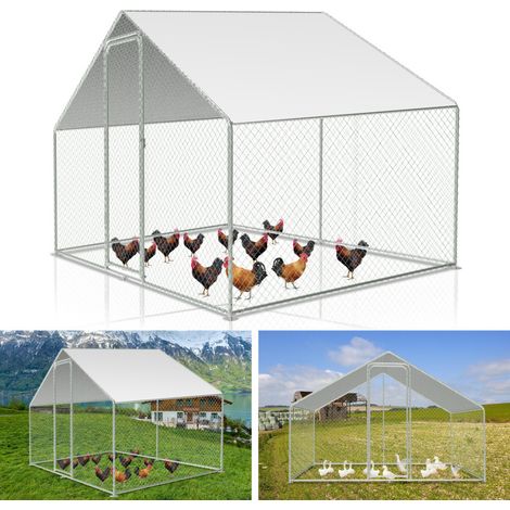 EINFEBEN Enclos poulailler Enclos extérieur Acier galvanisé avec grillagé und Auvent cage pour animaux Poulailler pour lapin 3 x 2 x 2 m (1/5)
