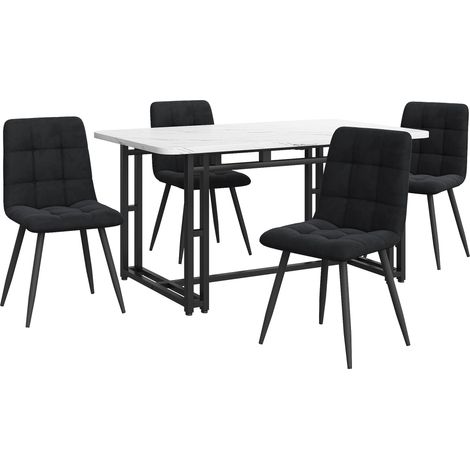 Set tavolo da pranzo 140x80 cm nero con 4 sedie in velluto e gambe in metallo (1/5)