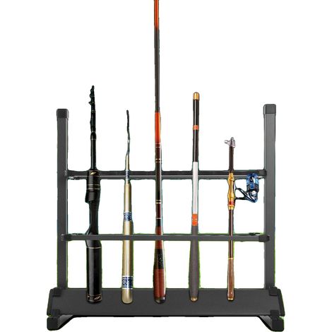 Soporte para cañas de pescar, aleación de aluminio, 24 ranuras, altura ajustable, compatible con varios tipos de cañas, fácil montaje. (1/5)