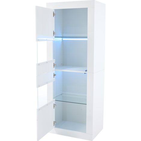 Vitrine blanche sur pied avec éclairage LED, 3 étagères réglables, 61 x 42 x 162 cm (1/5)