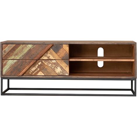 Meuble TV bois et métal 2 tiroirs 115cm RITA Kayu Intérieur - 115x37x46 cm - Kayu Meuble (1/5)