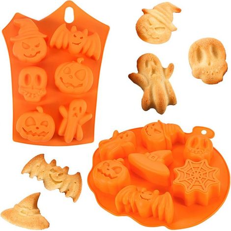 Ensemble de 2 moules à pâtisserie en silicone pour Halloween, citrouille fantôme, chocolat et gelée, antiadhésifs. (1/5)