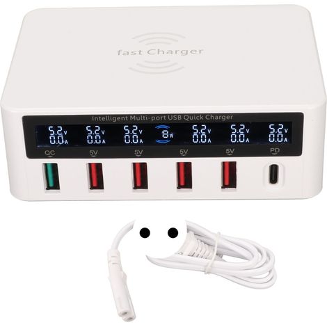 Station de Recharge USB 6 Ports 100W Rapide Chargeur Intelligent Multifonction avec Écran LED 100‑240V Prise EU (1/5)