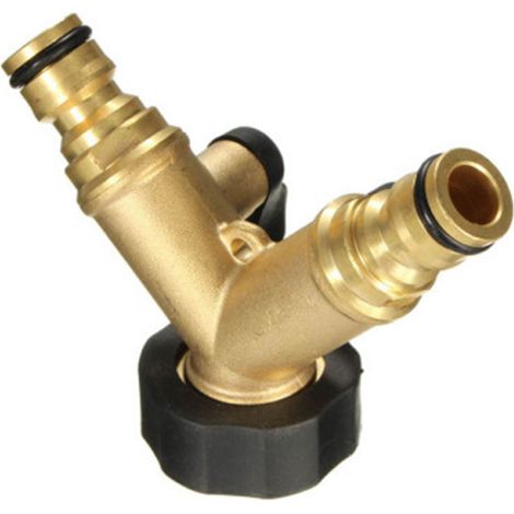 Raccord en Y à 2 voies pour tuyau d'arrosage, adaptateur de tuyau, connecteur d'irrigation, raccord rapide pour tuyau d'arrosage, robinet à poignée en laiton (1/5)