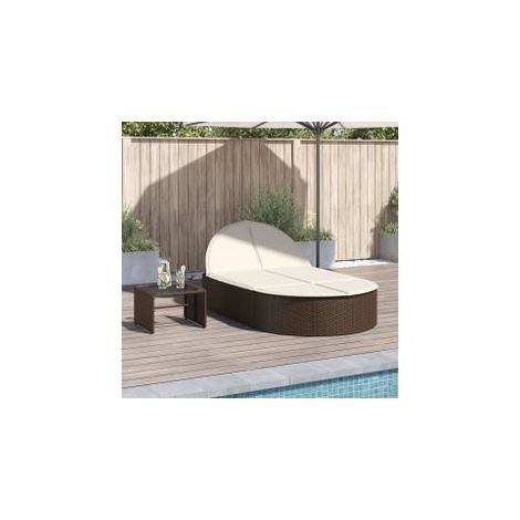 Chaise longue double avec coussins marron résine tressée (1/5)